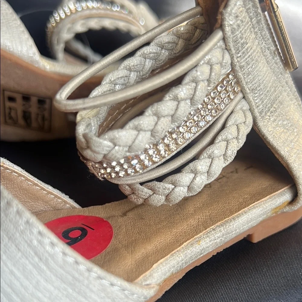 Tahari Cream and Gold Dress Shoes with Woven Ankle Strap